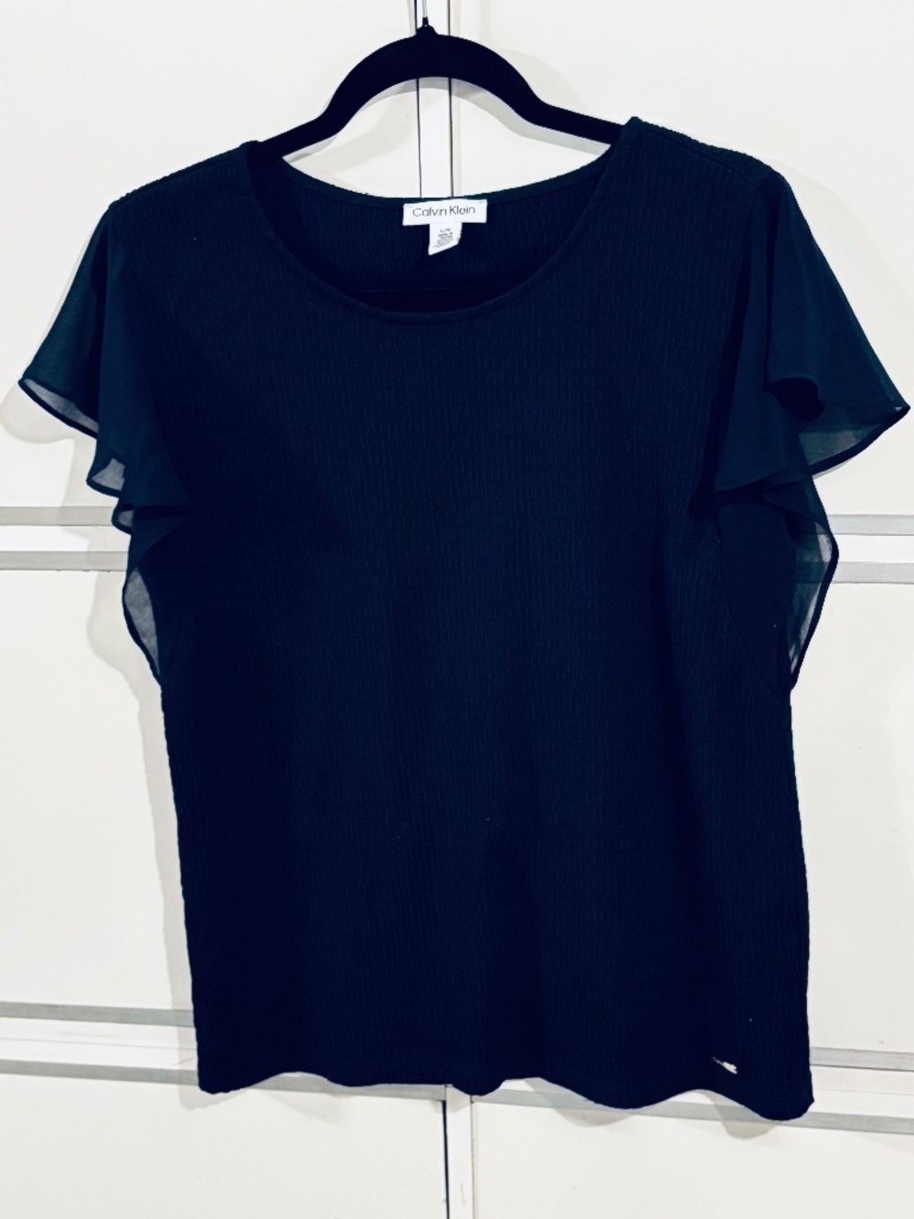 Calvin Klein Women’s Pull Over Top Navy  Short Sleeves Large